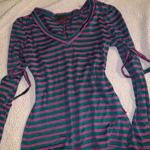 Tripp NYC Green and Pink Striped Long Sleeve Top